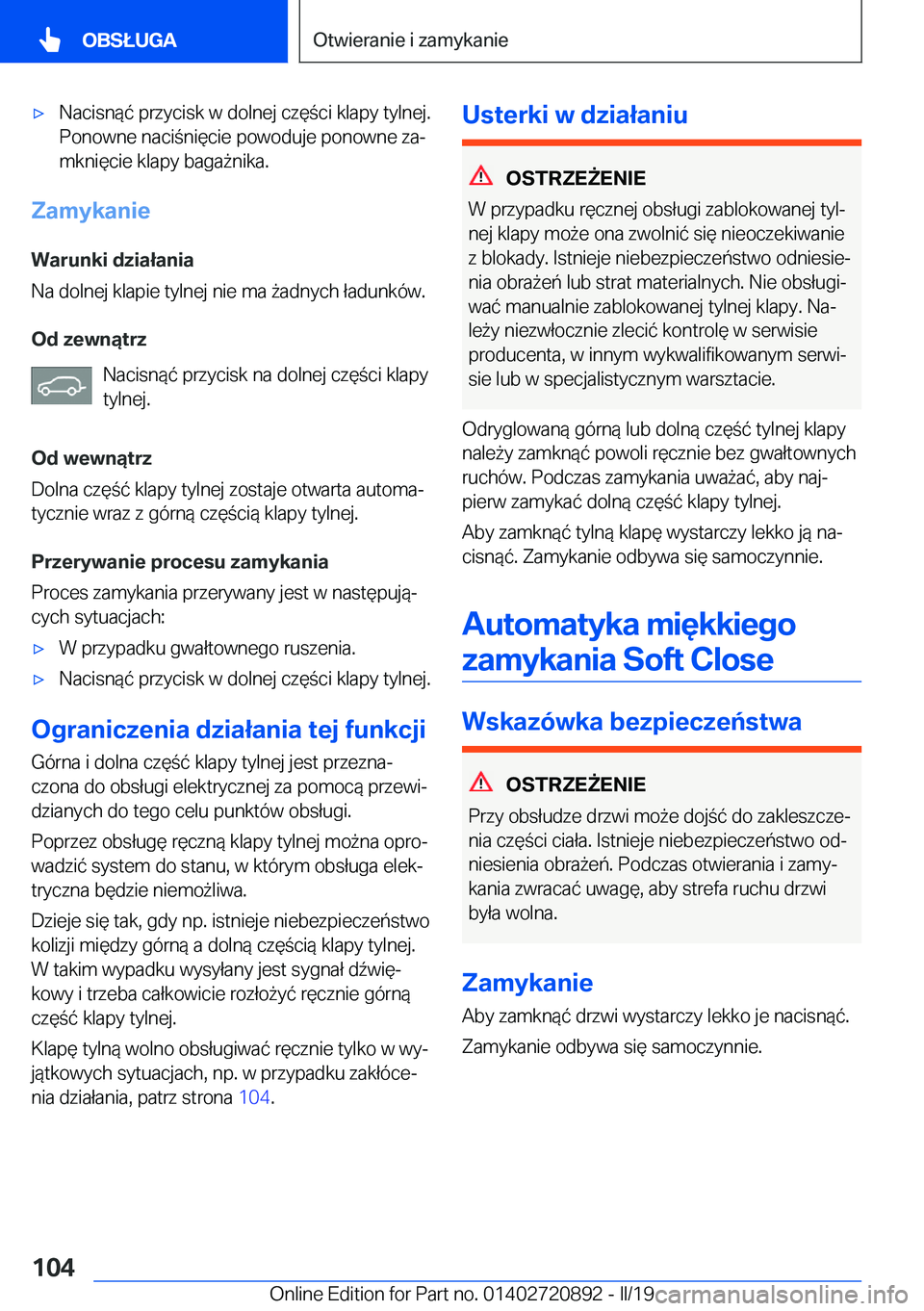 BMW X7 2019  Instrukcja obsługi (in Polish) 'x�N�a�c�i�s�n�