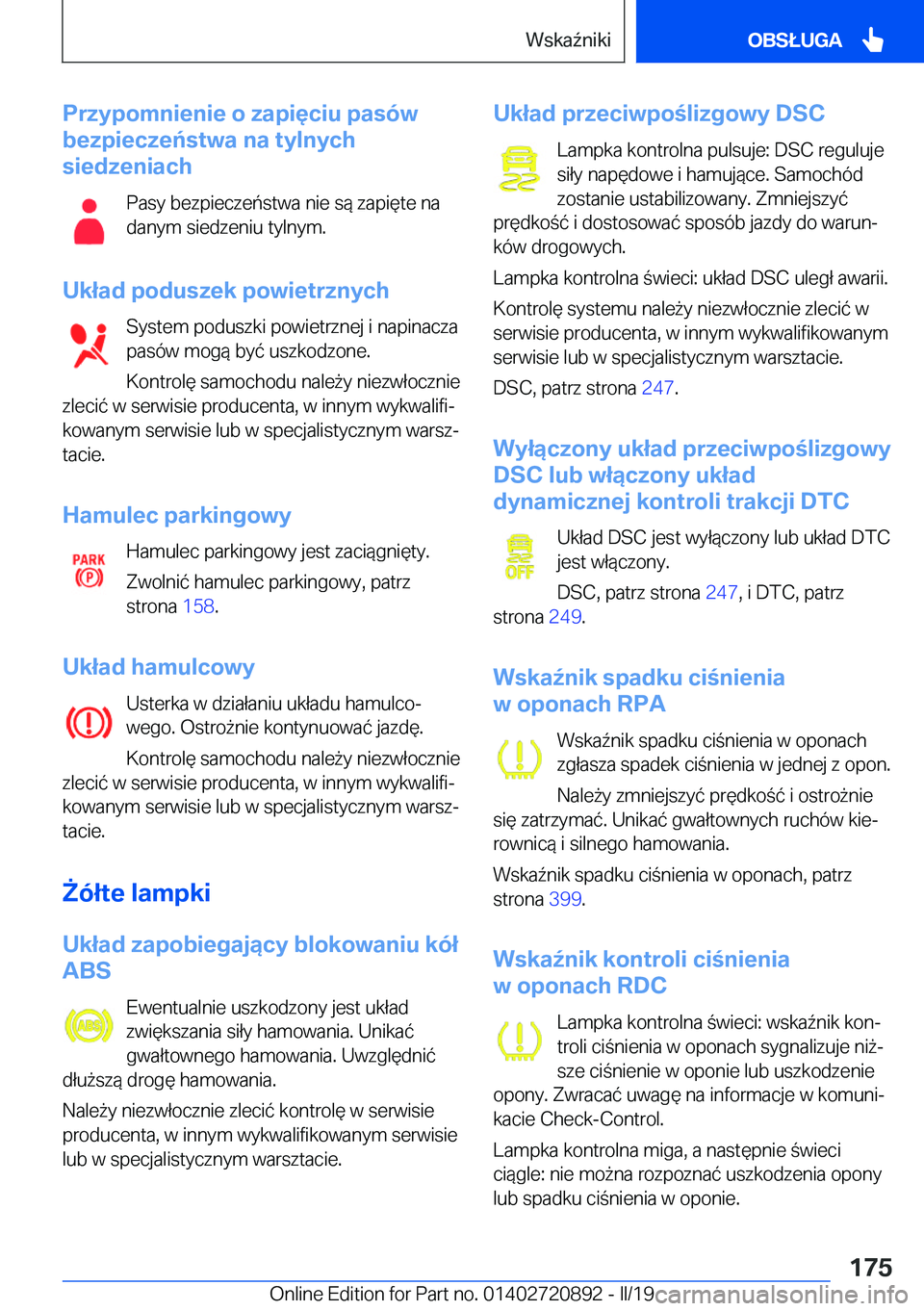 BMW X7 2019  Instrukcja obsługi (in Polish) �P�r�z�y�p�o�m�n�i�e�n�i�e��o��z�a�p�i�