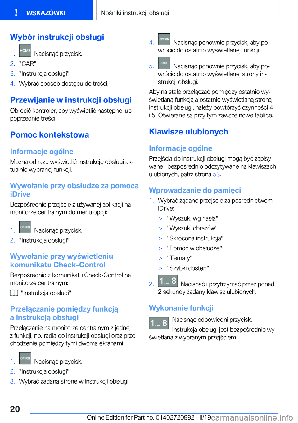 BMW X7 2019  Instrukcja obsługi (in Polish) �W�y�b�