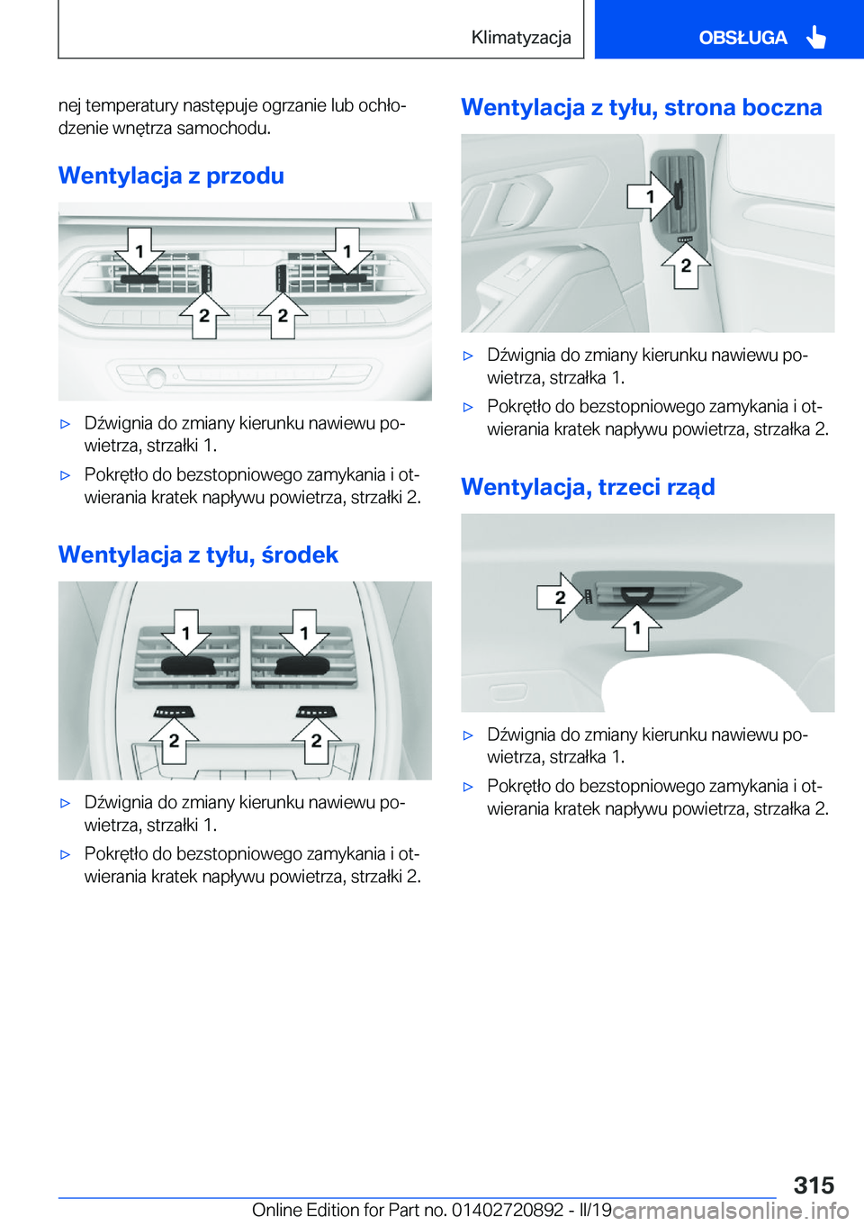 BMW X7 2019  Instrukcja obsługi (in Polish) �n�e�j��t�e�m�p�e�r�a�t�u�r�y��n�a�s�t�