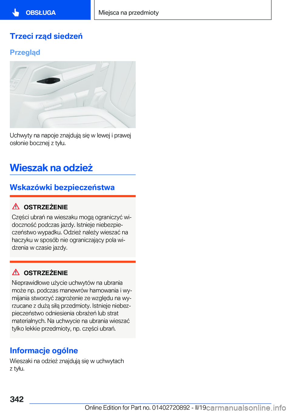 BMW X7 2019  Instrukcja obsługi (in Polish) �T�r�z�e�c�i��r�z�ą�d��s�i�e�d�z�e�