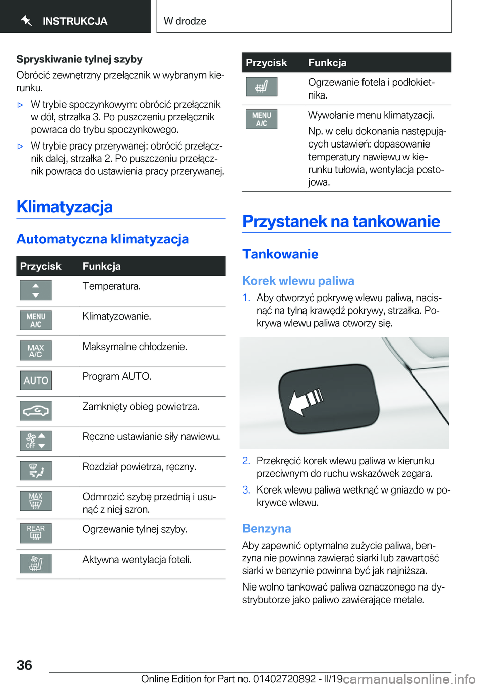 BMW X7 2019  Instrukcja obsługi (in Polish) �S�p�r�y�s�k�i�w�a�n�i�e��t�y�l�n�e�j��s�z�y�b�y
�O�b�r�