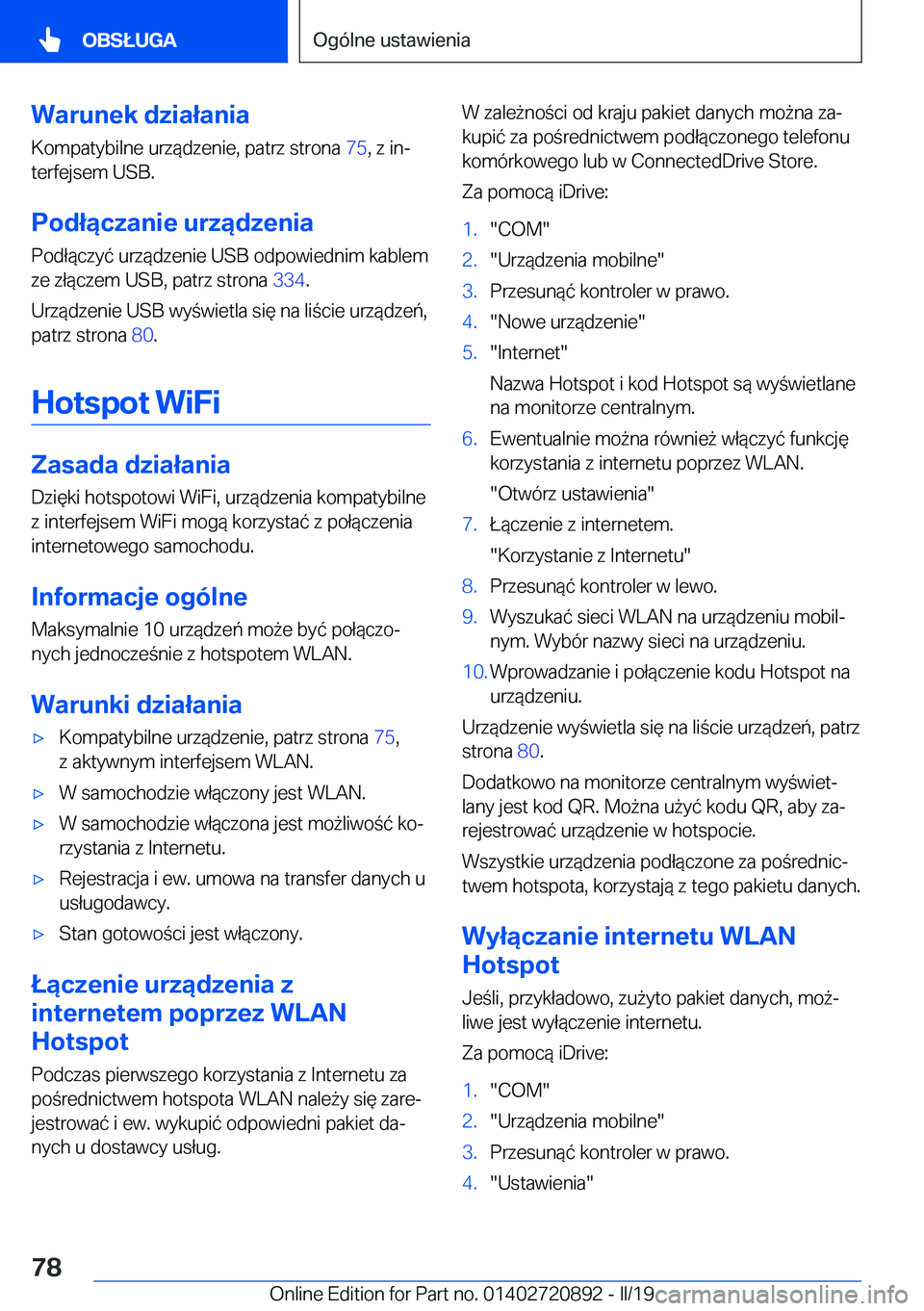 BMW X7 2019  Instrukcja obsługi (in Polish) �W�a�r�u�n�e�k��d�z�i�a�ł�a�n�i�a
�K�o�m�p�a�t�y�b�i�l�n�e��u�r�z�