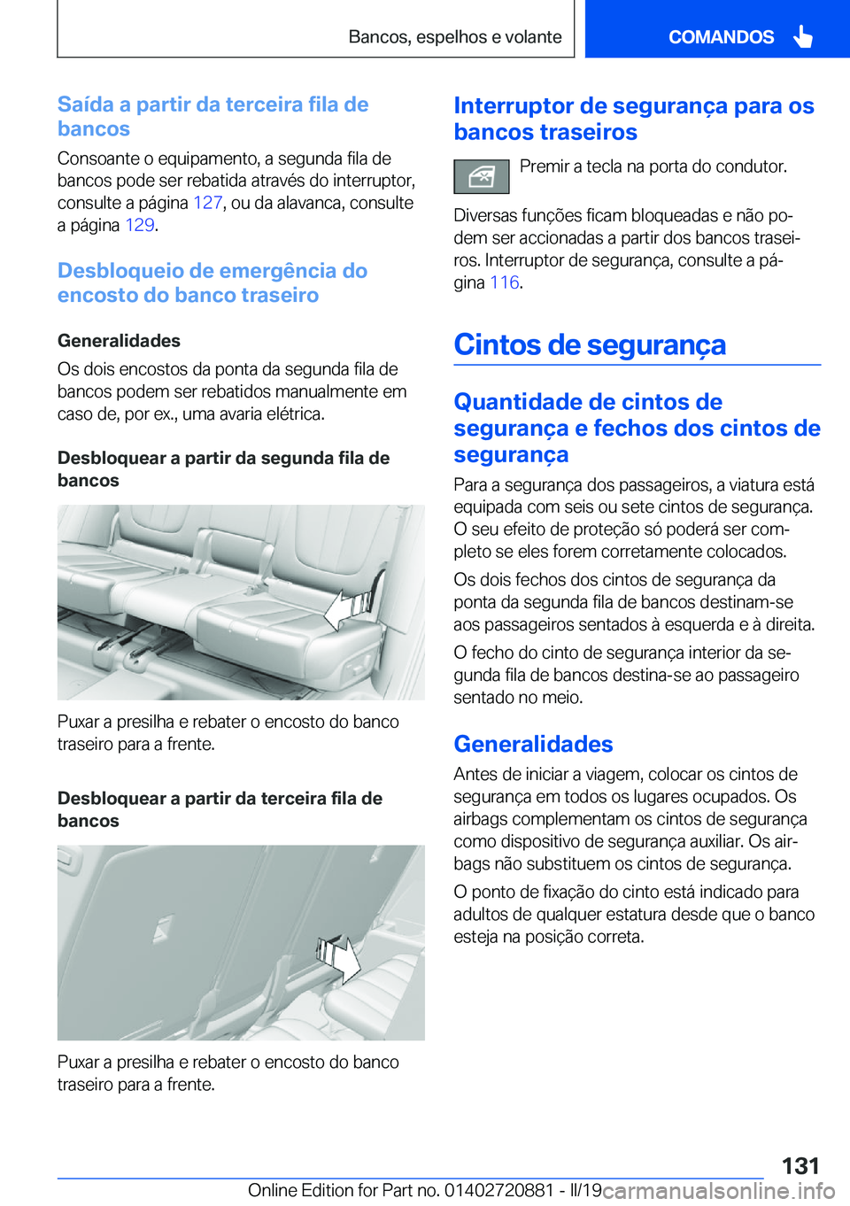 BMW X7 2019  Manual do condutor (in Portuguese) �S�a�