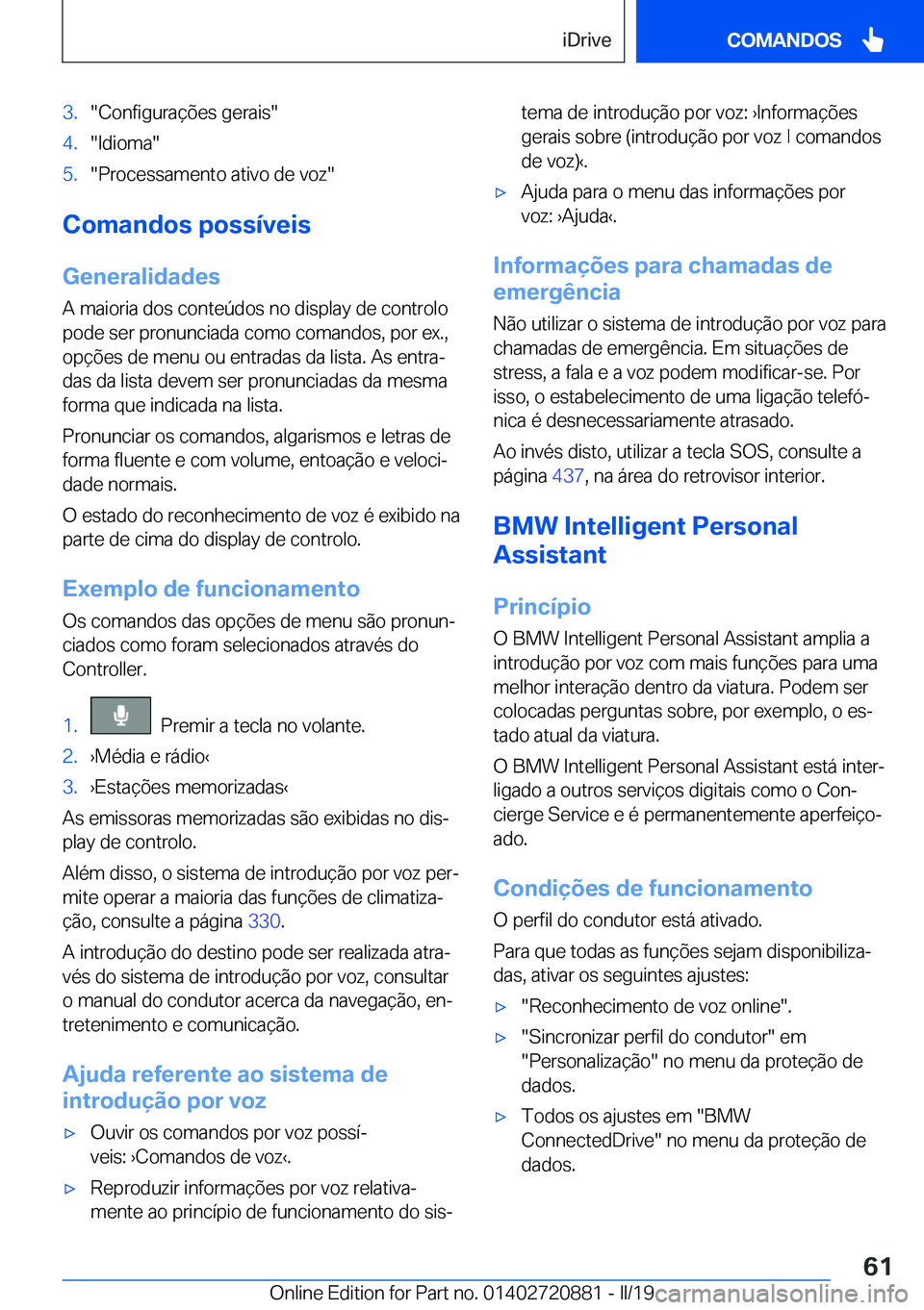 BMW X7 2019  Manual do condutor (in Portuguese) �3�.��C�o�n�f�i�g�u�r�a�