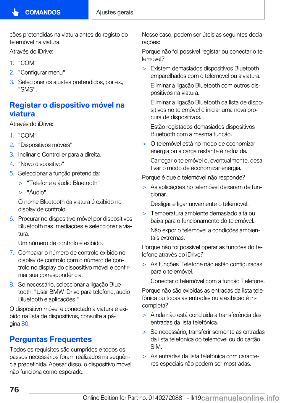 BMW X7 2019  Manual do condutor (in Portuguese) �