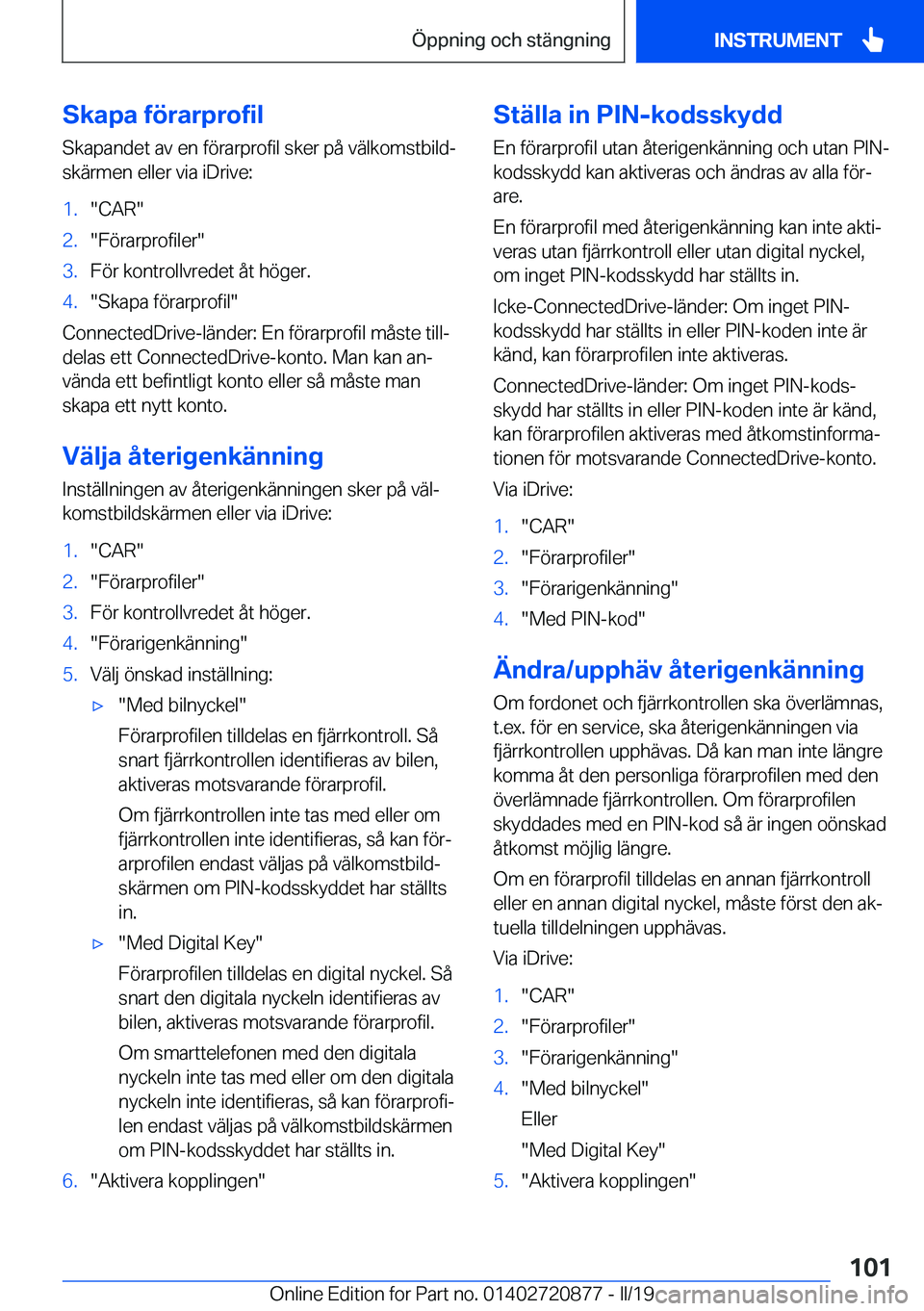 BMW X7 2019  InstruktionsbÖcker (in Swedish) �S�k�a�p�a��f�