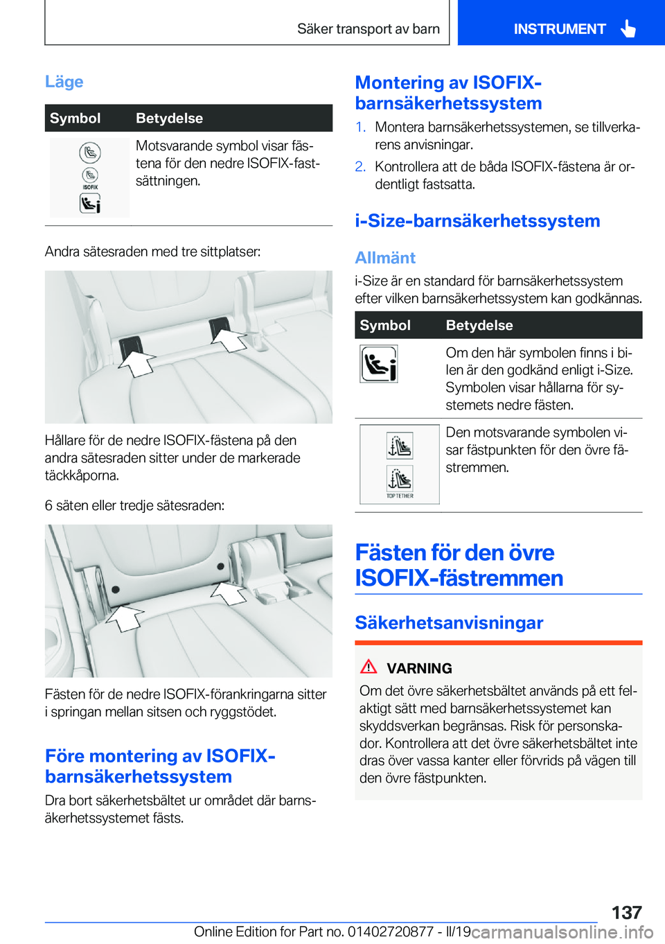 BMW X7 2019  InstruktionsbÖcker (in Swedish) �L�ä�g�e�S�y�m�b�o�l�B�e�t�y�d�e�l�s�e�M�o�t�s�v�a�r�a�n�d�e��s�y�m�b�o�l��v�i�s�a�r��f�ä�sj
�t�e�n�a��f�