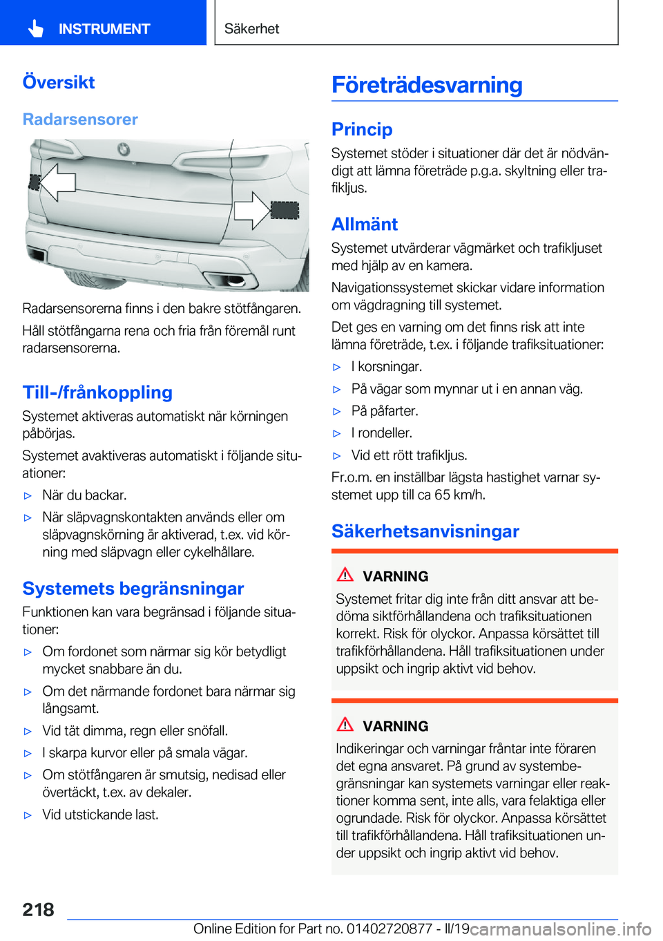 BMW X7 2019  InstruktionsbÖcker (in Swedish) �