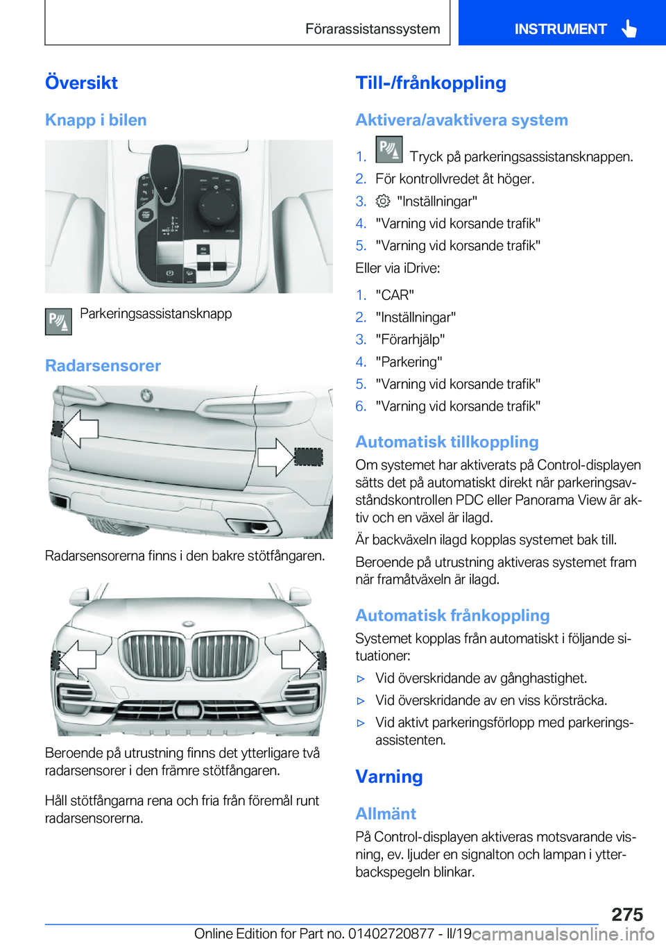 BMW X7 2019  InstruktionsbÖcker (in Swedish) �