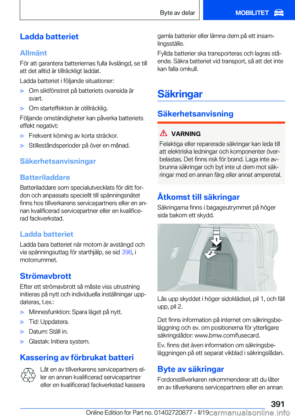 BMW X7 2019  InstruktionsbÖcker (in Swedish) �L�a�d�d�a��b�a�t�t�e�r�i�e�t
�A�l�l�m�ä�n�t �F�