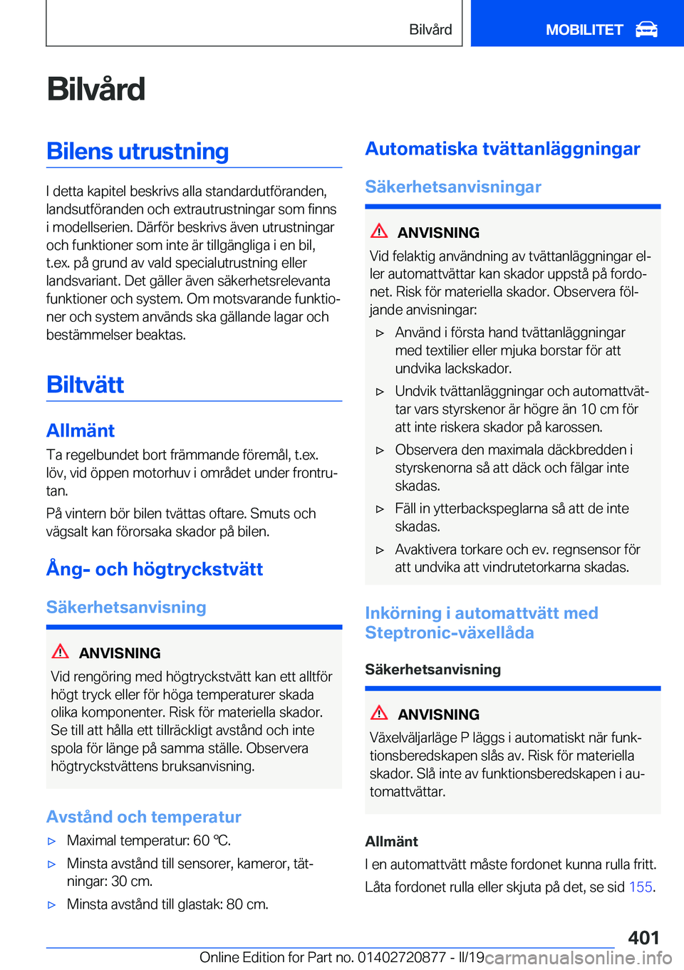 BMW X7 2019  InstruktionsbÖcker (in Swedish) �B�i�l�v�å�r�d�B�i�l�e�n�s��u�t�r�u�s�t�n�i�n�g
�I��d�e�t�t�a��k�a�p�i�t�e�l��b�e�s�k�r�i�v�s��a�l�l�a��s�t�a�n�d�a�r�d�u�t�f�
