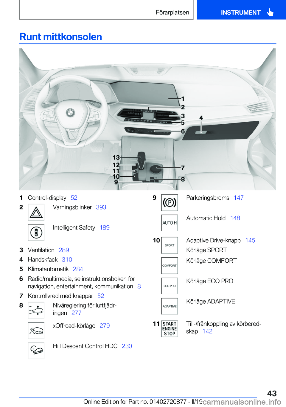 BMW X7 2019  InstruktionsbÖcker (in Swedish) �R�u�n�t��m�i�t�t�k�o�n�s�o�l�e�n�1�C�o�n�t�r�o�l�-�d�i�s�p�l�a�y\_�5�2�2�V�a�r�n�i�n�g�s�b�l�i�n�k�e�r\_ �3�9�3�I�n�t�e�l�l�i�g�e�n�t��S�a�f�e�t�y\_ �1�8�9�3�V�e�n�t�i�l�a�t�i�o�n\_�2�8�9�4