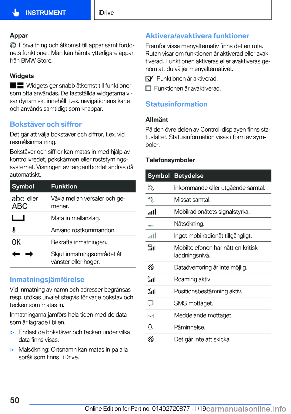 BMW X7 2019  InstruktionsbÖcker (in Swedish) �A�p�p�a�r
���F�