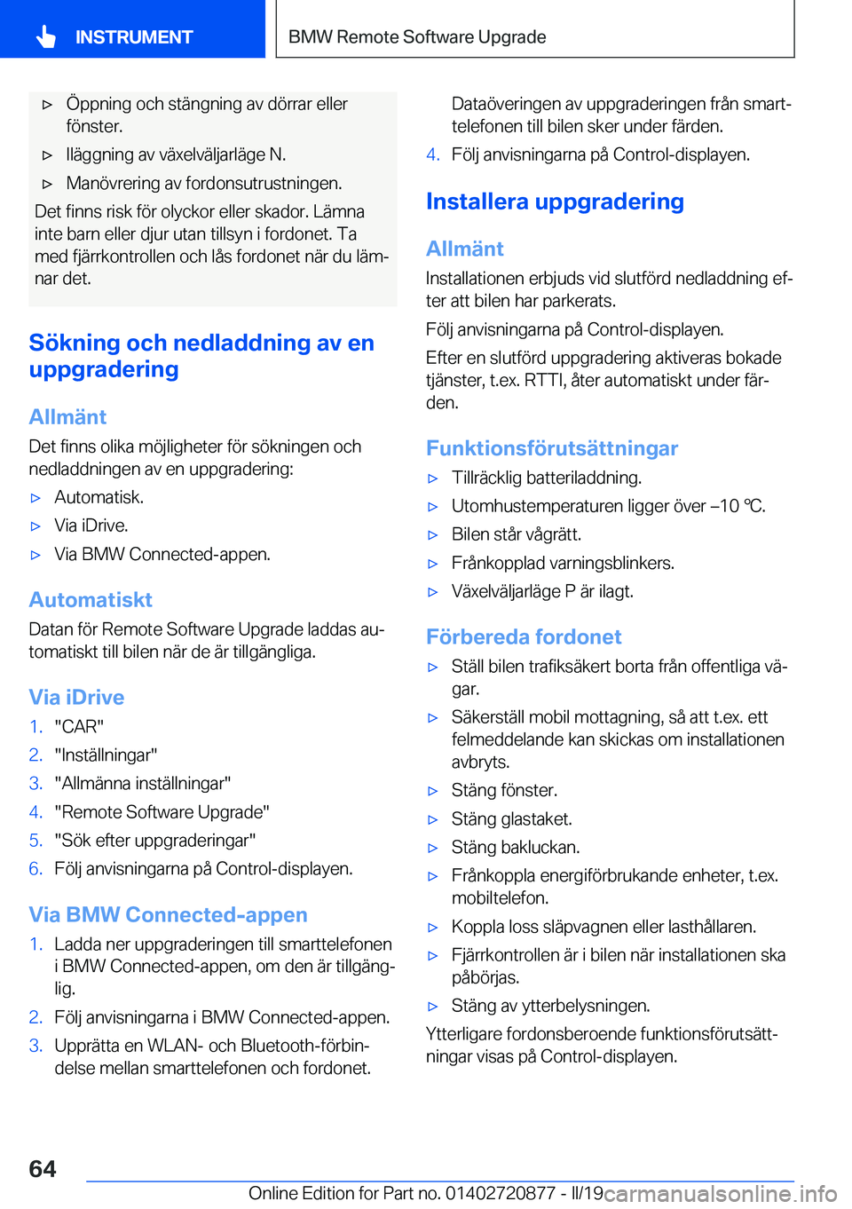 BMW X7 2019  InstruktionsbÖcker (in Swedish) x�