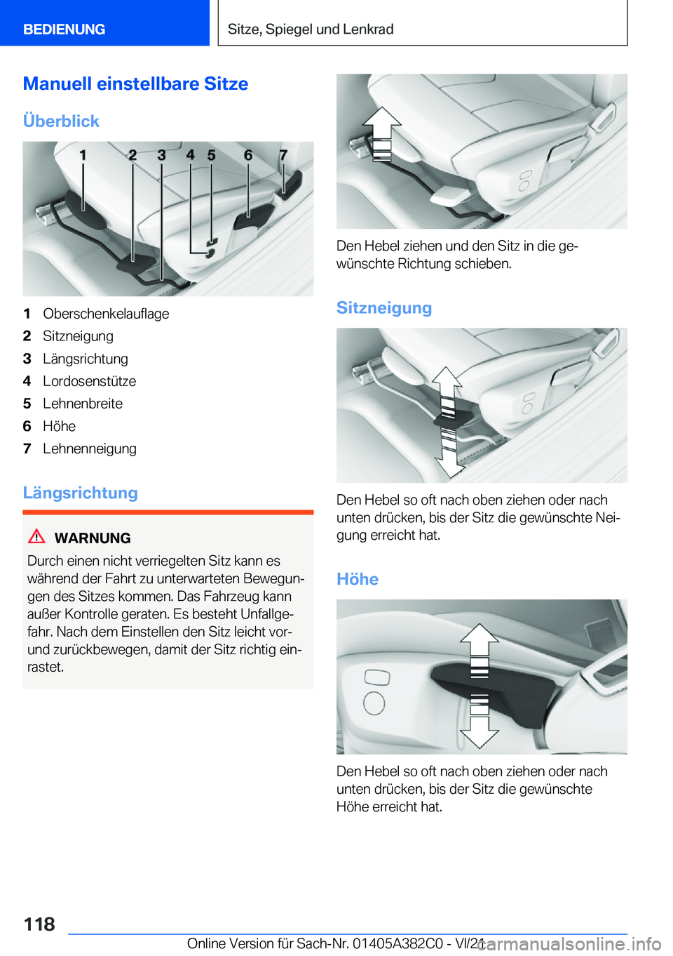 BMW Z4 2022  Betriebsanleitungen (in German) �M�a�n�u�e�l�l��e�i�n�s�t�e�l�l�b�a�r�e��S�i�t�z�e
�