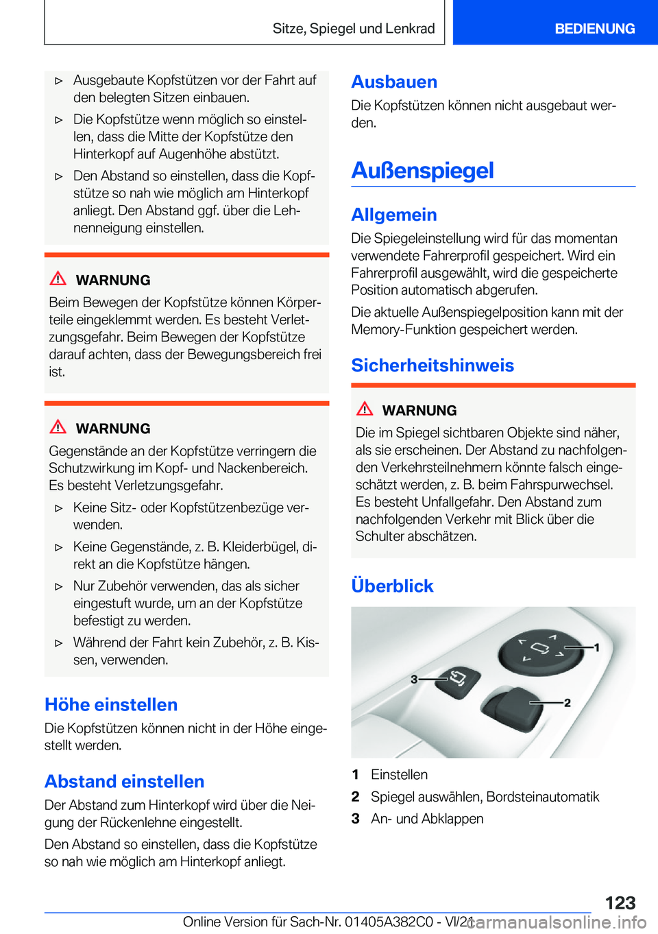 BMW Z4 2022  Betriebsanleitungen (in German) x�A�u�s�g�e�b�a�u�t�e��K�o�p�f�s�t�