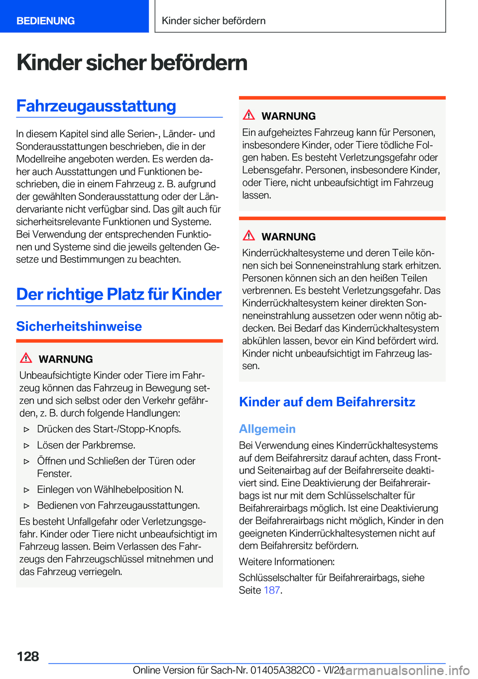 BMW Z4 2022  Betriebsanleitungen (in German) �K�i�n�d�e�r��s�i�c�h�e�r��b�e�f�