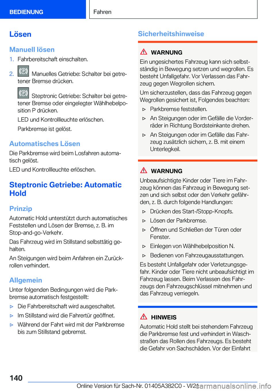 BMW Z4 2022  Betriebsanleitungen (in German) �L�