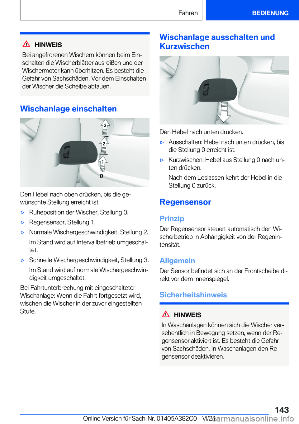 BMW Z4 2022  Betriebsanleitungen (in German) �H�I�N�W�E�I�S
�B�e�i��a�n�g�e�f�r�o�r�e�n�e�n��W�i�s�c�h�e�r�n��k�