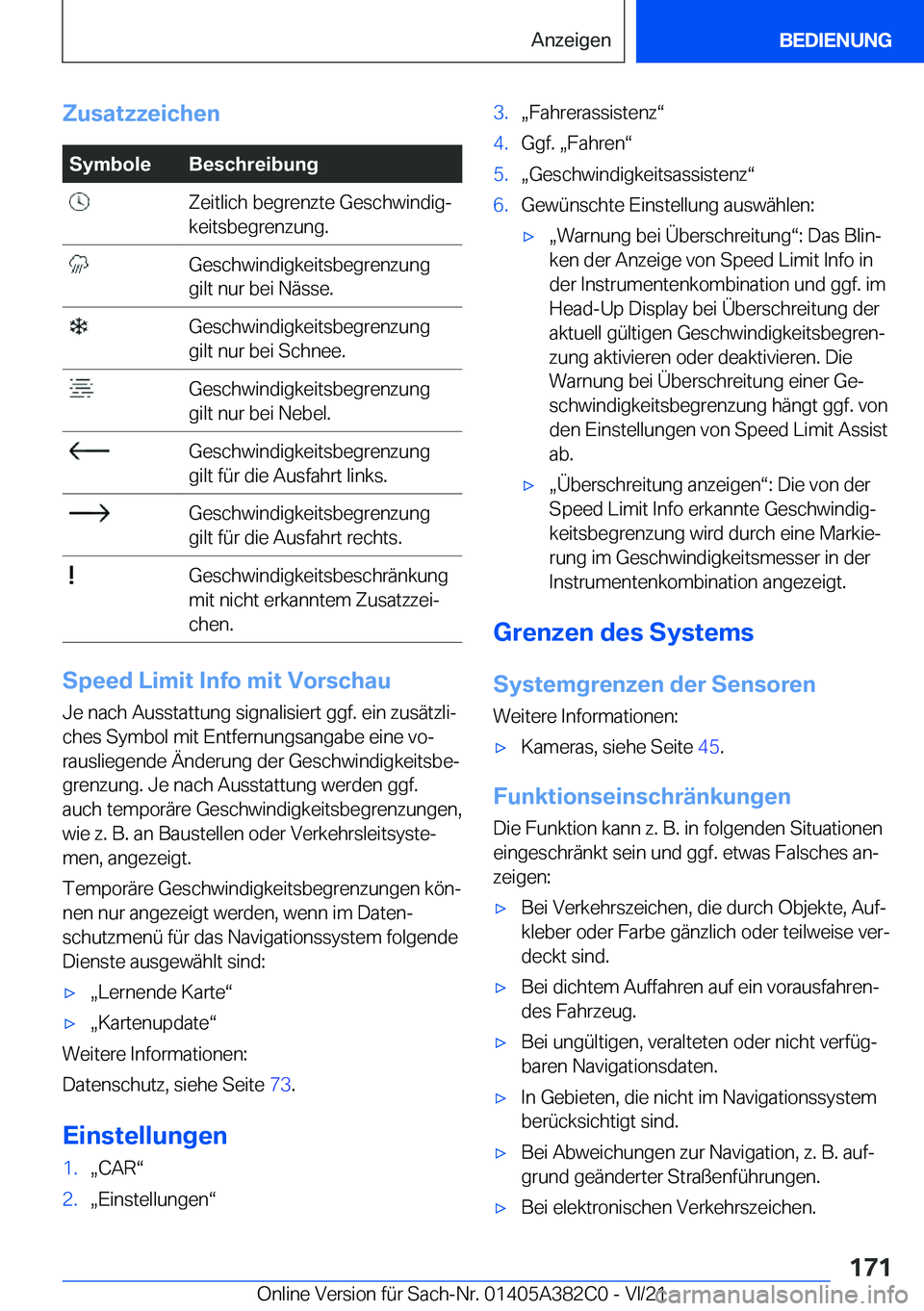 BMW Z4 2022  Betriebsanleitungen (in German) �Z�u�s�a�t�z�z�e�i�c�h�e�n�S�y�m�b�o�l�e�B�e�s�c�h�r�e�i�b�u�n�g��Z�e�i�t�l�i�c�h��b�e�g�r�e�n�z�t�e��G�e�s�c�h�w�i�n�d�i�gj
�k�e�i�t�s�b�e�g�r�e�n�z�u�n�g�.��G�e�s�c�h�w�i�n�d�i�g�k�e�i�t�s�b�e�