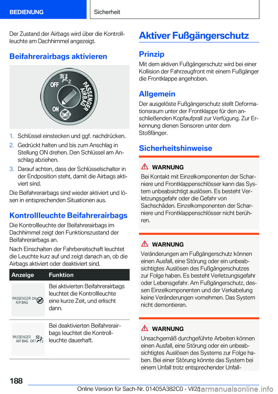 BMW Z4 2022  Betriebsanleitungen (in German) �D�e�r��Z�u�s�t�a�n�d��d�e�r��A�i�r�b�a�g�s��w�i�r�d��