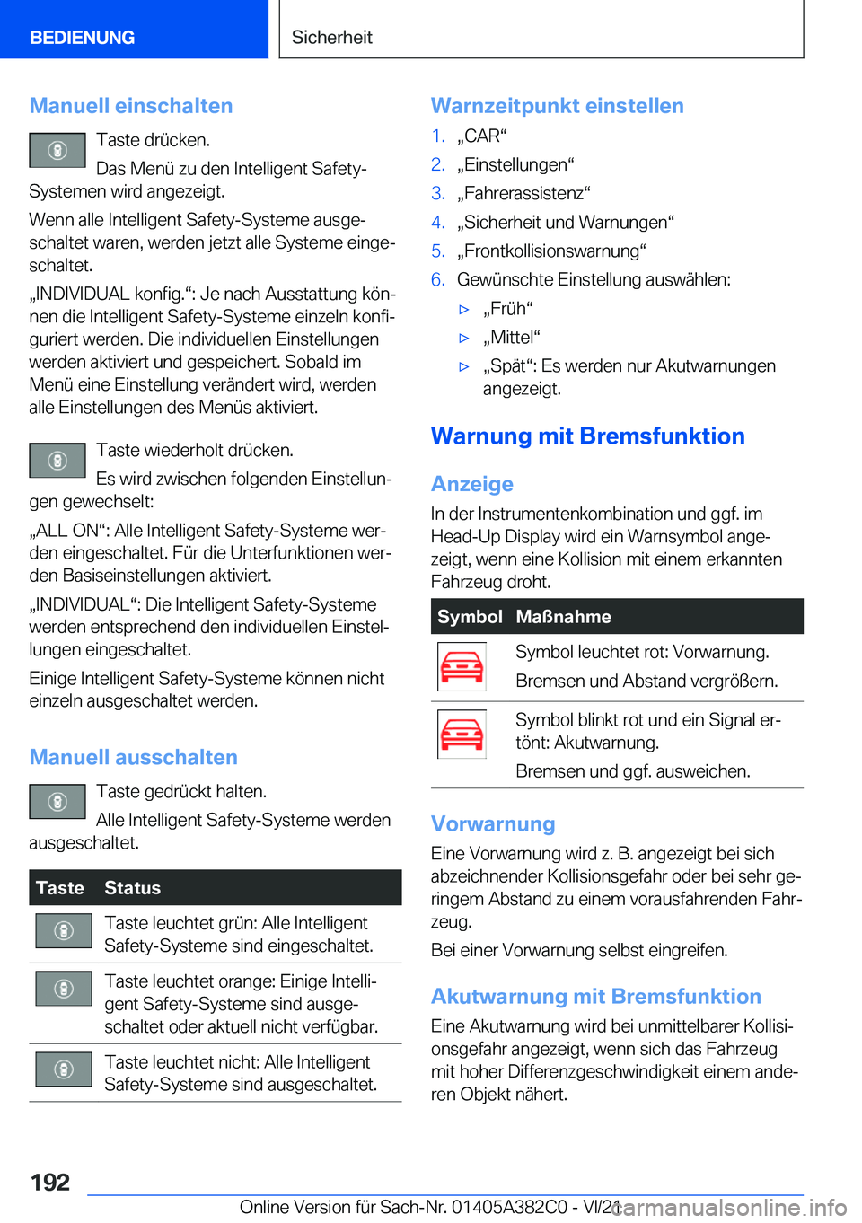 BMW Z4 2022  Betriebsanleitungen (in German) �M�a�n�u�e�l�l��e�i�n�s�c�h�a�l�t�e�n�T�a�s�t�e��d�r�
