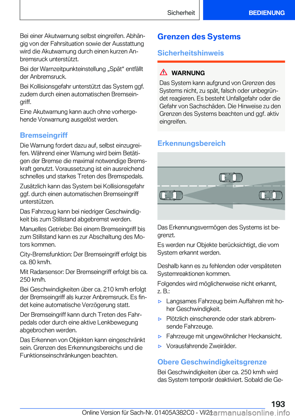 BMW Z4 2022  Betriebsanleitungen (in German) �B�e�i��e�i�n�e�r��A�k�u�t�w�a�r�n�u�n�g��s�e�l�b�s�t��e�i�n�g�r�e�i�f�e�n�.��A�b�h�