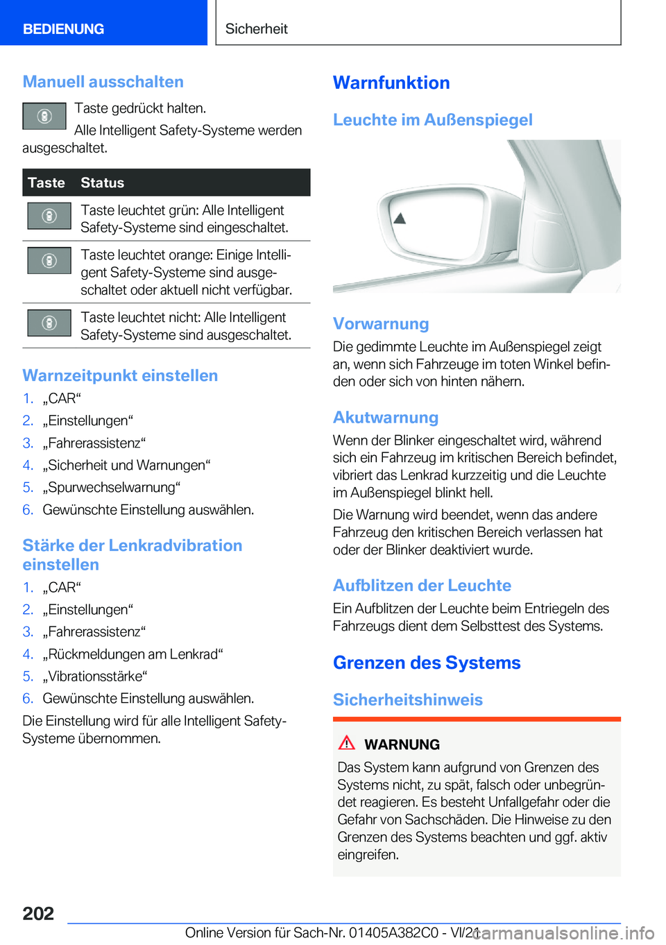 BMW Z4 2022  Betriebsanleitungen (in German) �M�a�n�u�e�l�l��a�u�s�s�c�h�a�l�t�e�n�T�a�s�t�e��g�e�d�r�