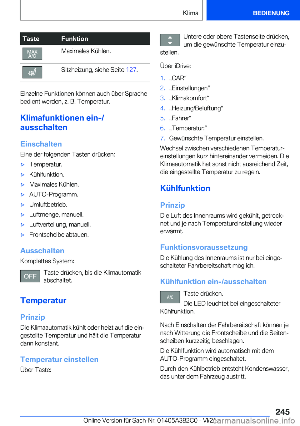 BMW Z4 2022  Betriebsanleitungen (in German) �T�a�s�t�e�F�u�n�k�t�i�o�n�M�a�x�i�m�a�l�e�s��K�