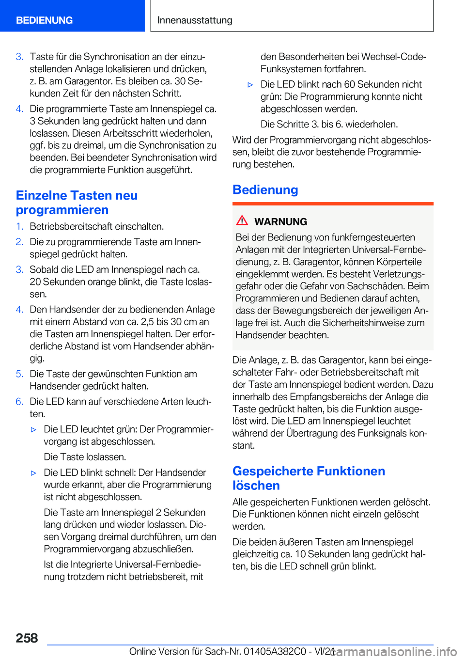 BMW Z4 2022  Betriebsanleitungen (in German) �3�.�T�a�s�t�e��f�