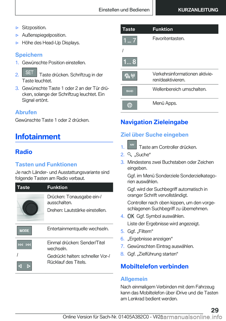BMW Z4 2022  Betriebsanleitungen (in German) x�S�i�t�z�p�o�s�i�t�i�o�n�.x�A�u�