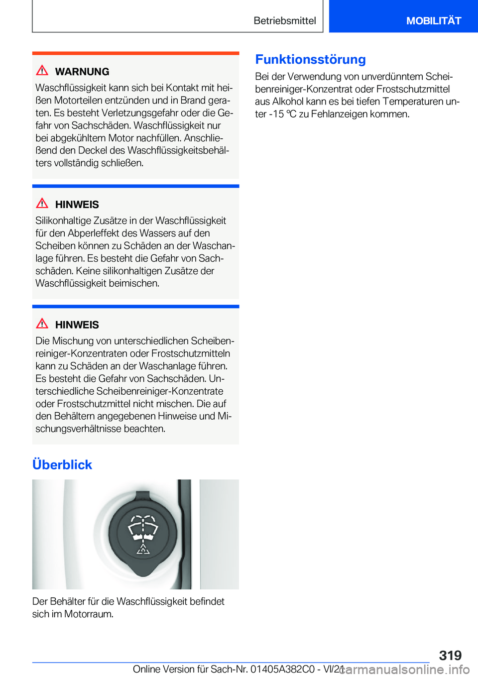 BMW Z4 2022  Betriebsanleitungen (in German) �W�A�R�N�U�N�G
�W�a�s�c�h�f�l�
