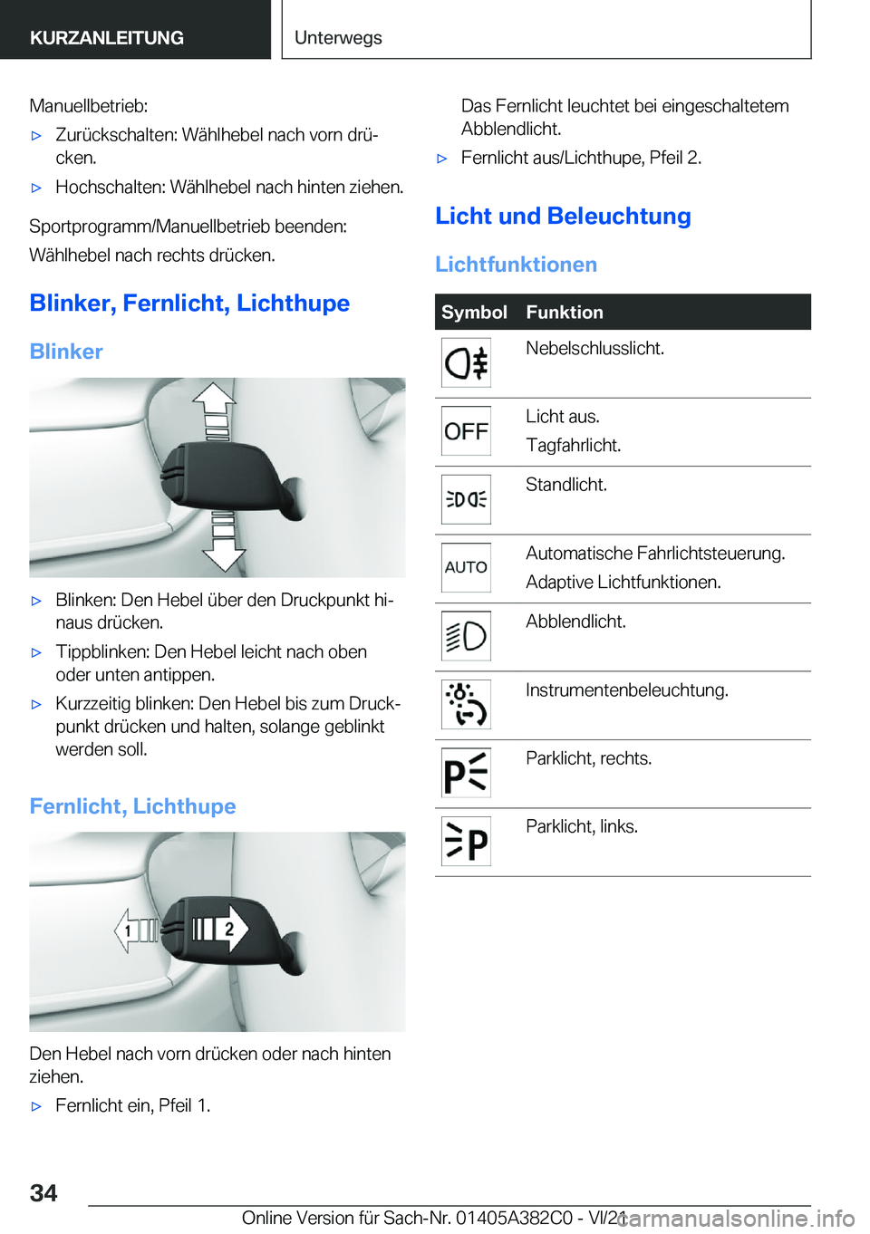 BMW Z4 2022  Betriebsanleitungen (in German) �M�a�n�u�e�l�l�b�e�t�r�i�e�b�:x�Z�u�r�