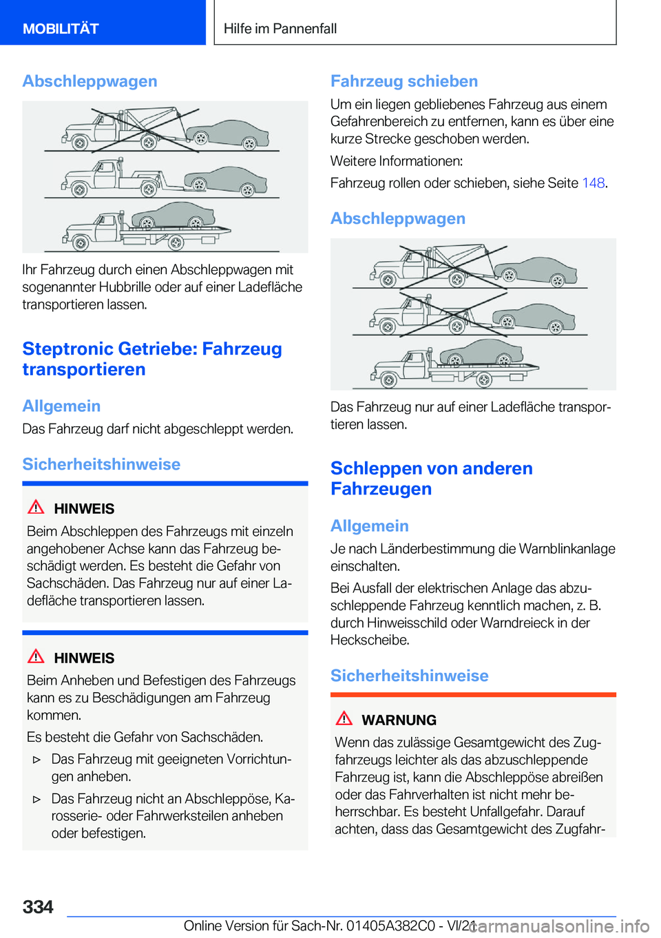 BMW Z4 2022  Betriebsanleitungen (in German) �A�b�s�c�h�l�e�p�p�w�a�g�e�n
�I�h�r��F�a�h�r�z�e�u�g��d�u�r�c�h��e�i�n�e�n��A�b�s�c�h�l�e�p�p�w�a�g�e�n��m�i�t�s�o�g�e�n�a�n�n�t�e�r��H�u�b�b�r�i�l�l�e��o�d�e�r��a�u�f��e�i�n�e�r��L�a�d�e�f�