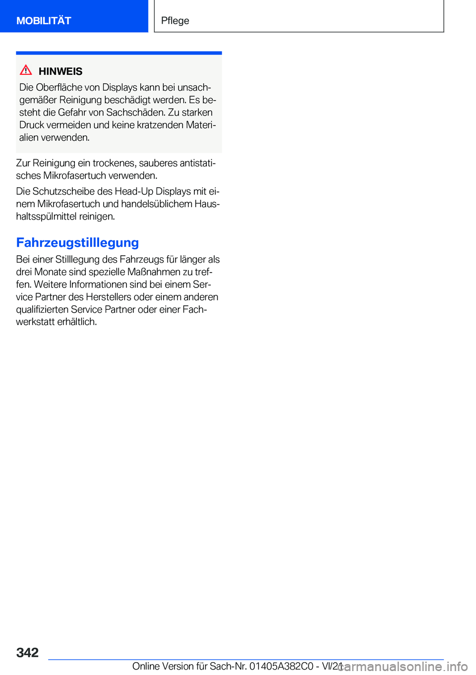 BMW Z4 2022  Betriebsanleitungen (in German) �H�I�N�W�E�I�S
�D�i�e��O�b�e�r�f�l�