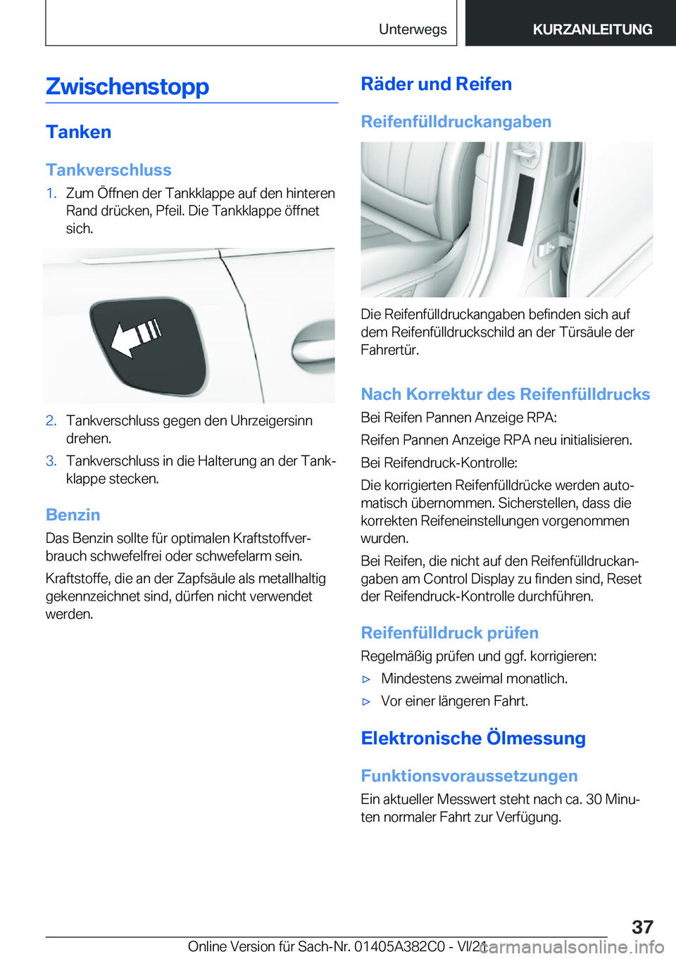 BMW Z4 2022  Betriebsanleitungen (in German) �Z�w�i�s�c�h�e�n�s�t�o�p�p
�T�a�n�k�e�n�T�a�n�k�v�e�r�s�c�h�l�u�s�s
�1�.�Z�u�m��