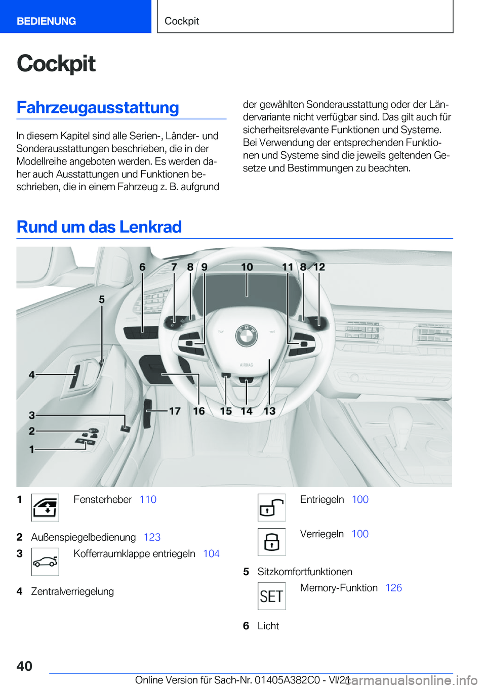 BMW Z4 2022  Betriebsanleitungen (in German) �C�o�c�k�p�i�t�F�a�h�r�z�e�u�g�a�u�s�s�t�a�t�t�u�n�g
�I�n��d�i�e�s�e�m��K�a�p�i�t�e�l��s�i�n�d��a�l�l�e��S�e�r�i�e�n�-�,��L�