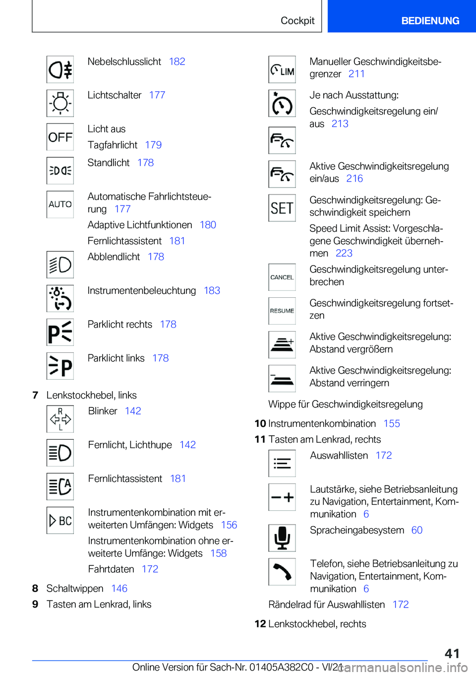 BMW Z4 2022  Betriebsanleitungen (in German) �N�e�b�e�l�s�c�h�l�u�s�s�l�i�c�h�t\_�1�8�2�L�i�c�h�t�s�c�h�a�l�t�e�r\_�1�7�7�L�i�c�h�t��a�u�s
�T�a�g�f�a�h�r�l�i�c�h�t\_ �1�7�9�S�t�a�n�d�l�i�c�h�t\_�1�7�8�A�u�t�o�m�a�t�i�s�c�h�e��F�a�h�r�l