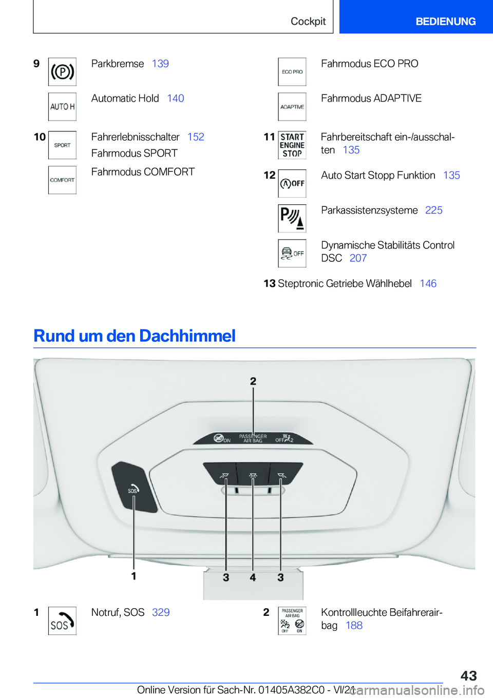 BMW Z4 2022  Betriebsanleitungen (in German) �9�P�a�r�k�b�r�e�m�s�e\_�1�3�9�A�u�t�o�m�a�t�i�c��H�o�l�d\_ �1�4�0�1�0�F�a�h�r�e�r�l�e�b�n�i�s�s�c�h�a�l�t�e�r\_ �1�5�2
�F�a�h�r�m�o�d�u�s��S�P�O�R�T�F�a�h�r�m�o�d�u�s��C�O�M�F�O�R�T�F�a�h�r�