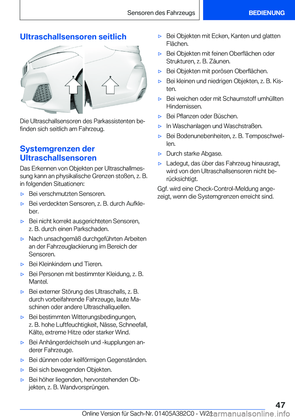BMW Z4 2022  Betriebsanleitungen (in German) �U�l�t�r�a�s�c�h�a�l�l�s�e�n�s�o�r�e�n��s�e�i�t�l�i�c�h
�D�i�e��U�l�t�r�a�s�c�h�a�l�l�s�e�n�s�o�r�e�n��d�e�s��P�a�r�k�a�s�s�i�s�t�e�n�t�e�n��b�ej�f�i�n�d�e�n��s�i�c�h��s�e�i�t�l�i�c�h��a�m��