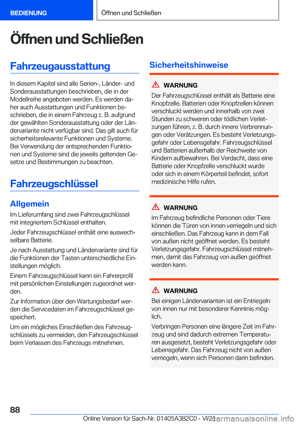 BMW Z4 2022  Betriebsanleitungen (in German) �