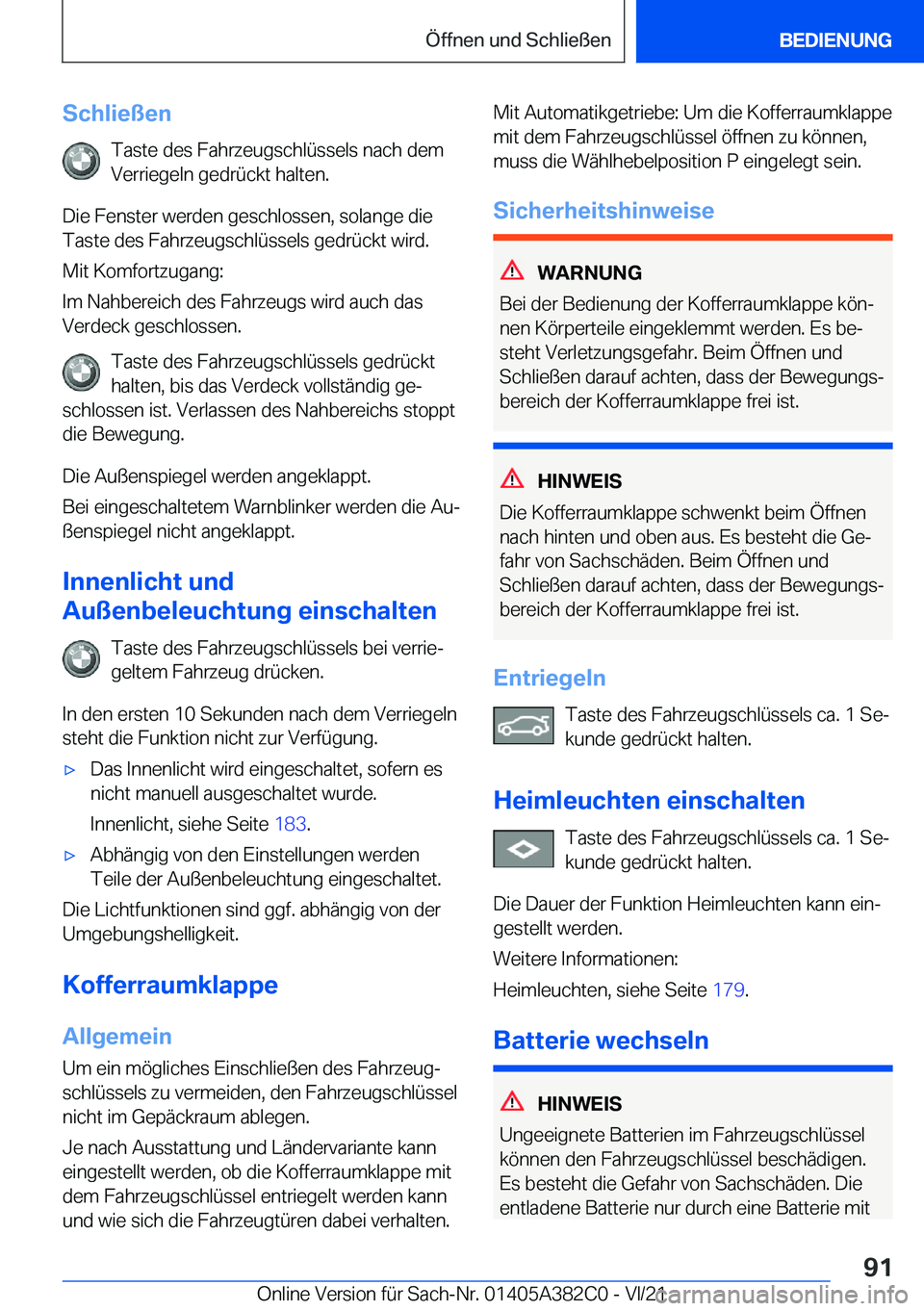 BMW Z4 2022  Betriebsanleitungen (in German) �S�c�h�l�i�e�