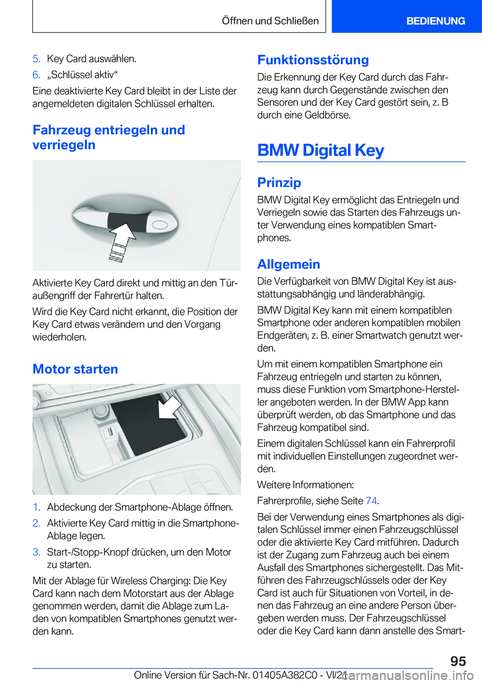BMW Z4 2022  Betriebsanleitungen (in German) �5�.�K�e�y��C�a�r�d��a�u�s�w�