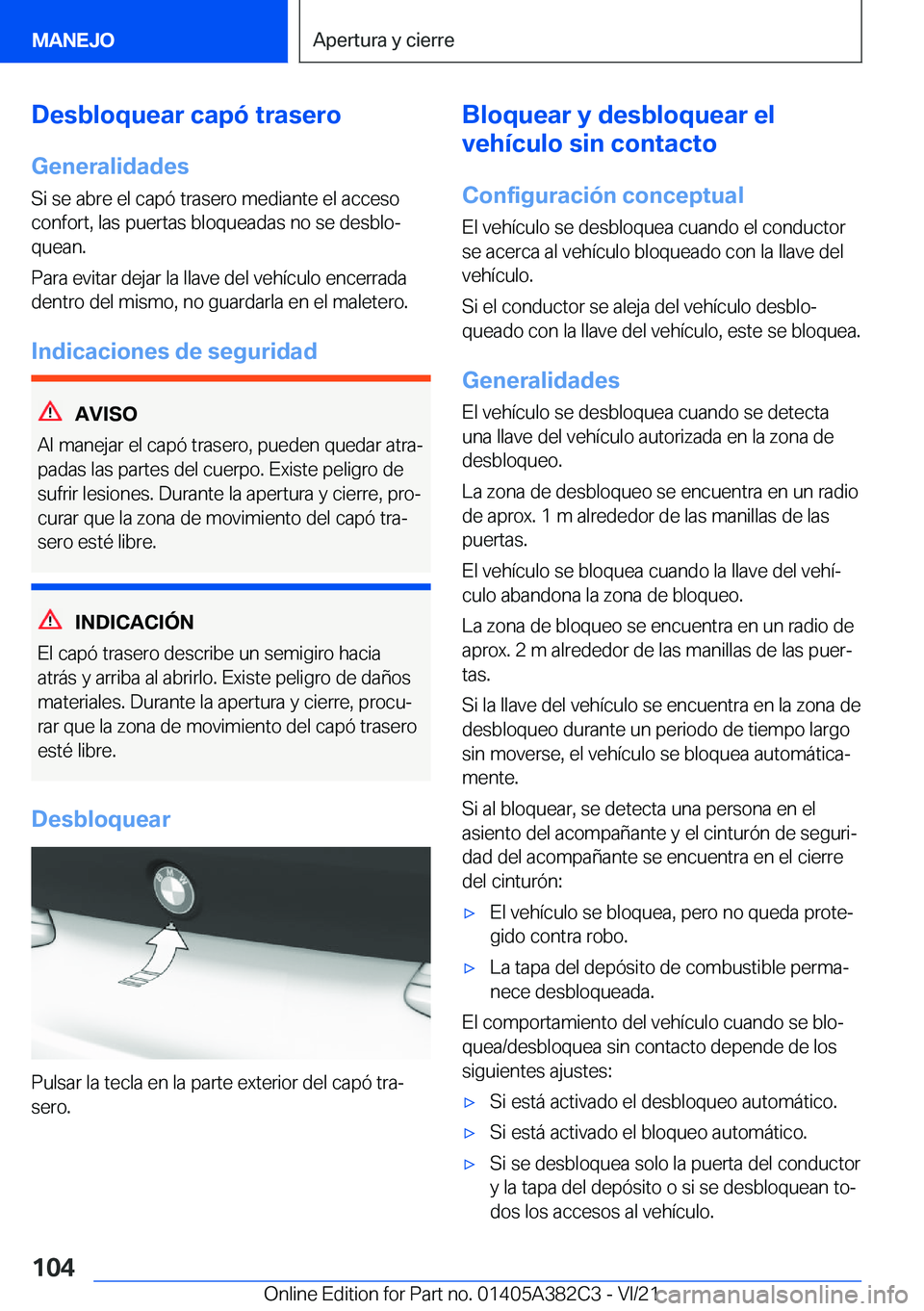 BMW Z4 2022  Manuales de Empleo (in Spanish) �D�e�s�b�l�o�q�u�e�a�r��c�a�p�