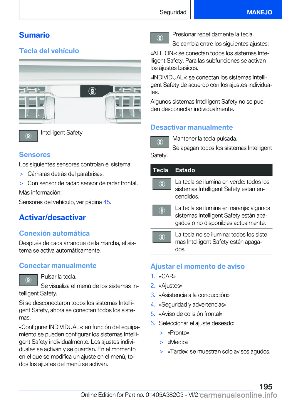 BMW Z4 2022  Manuales de Empleo (in Spanish) �S�u�m�a�r�i�o�T�e�c�l�a��d�e�l��v�e�h�