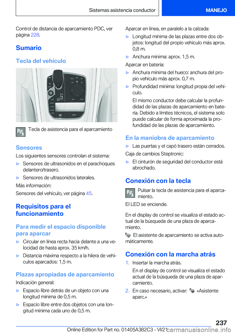 BMW Z4 2022  Manuales de Empleo (in Spanish) �C�o�n�t�r�o�l��d�e��d�i�s�t�a�n�c�i�a��d�e��a�p�a�r�c�a�m�i�e�n�t�o��P�D�C�,��v�e�r�p�