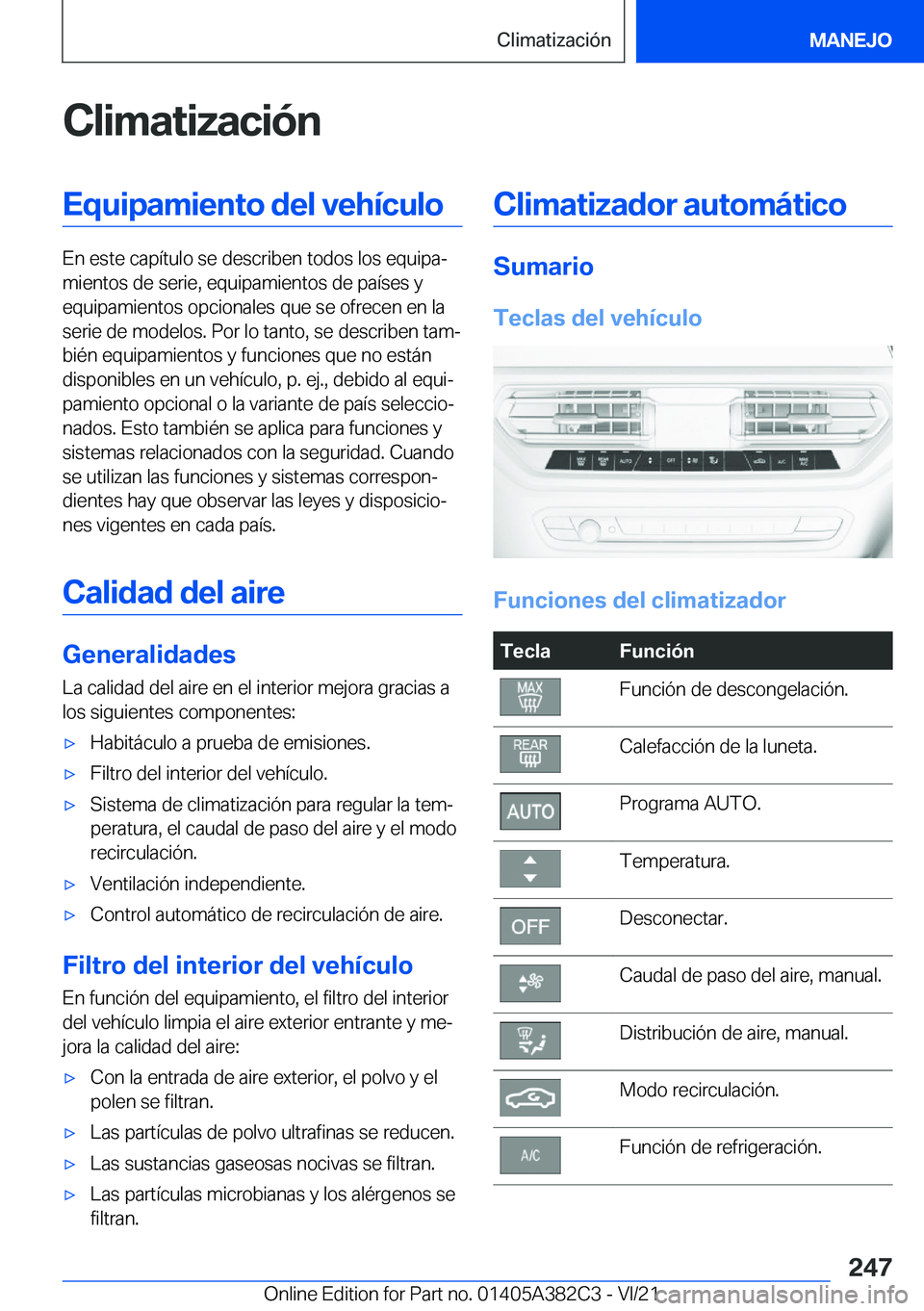 BMW Z4 2022  Manuales de Empleo (in Spanish) �C�l�i�m�a�t�i�z�a�c�i�