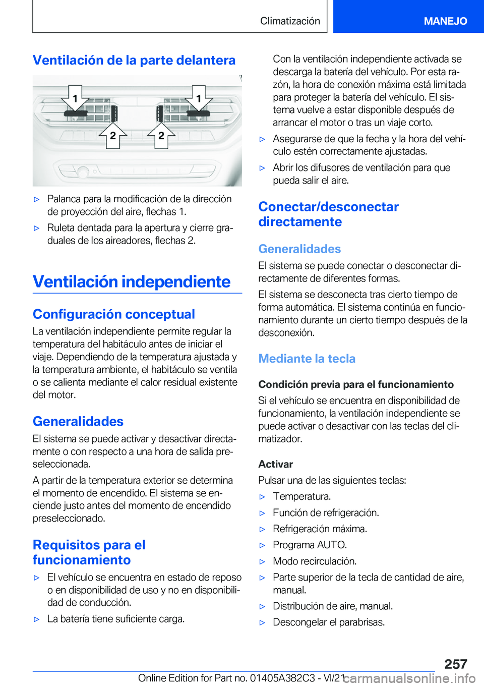 BMW Z4 2022  Manuales de Empleo (in Spanish) �V�e�n�t�i�l�a�c�i�