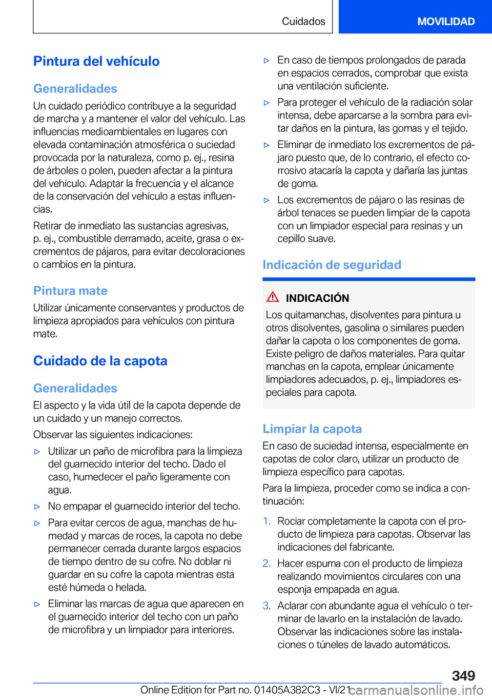 BMW Z4 2022  Manuales de Empleo (in Spanish) �P�i�n�t�u�r�a��d�e�l��v�e�h�
